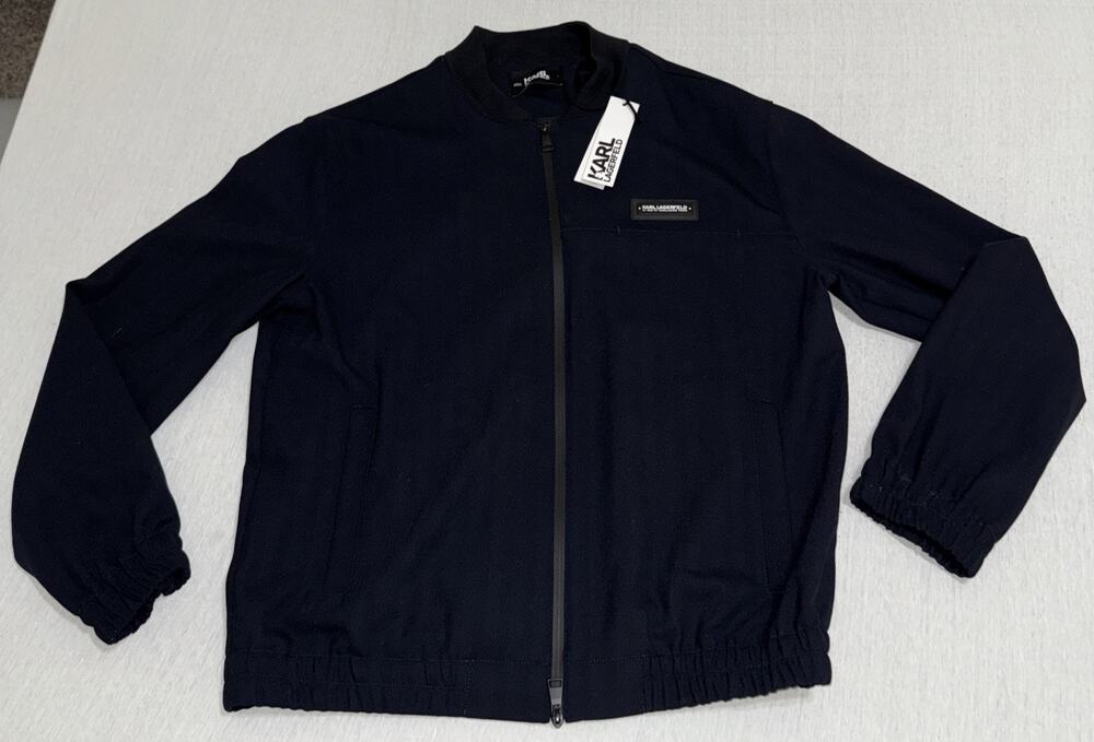 KARL LAGERFELD Navy Large Bomber Wool Blend Jacket Full Zip Lightweight BNWT